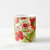 Mug Vintage Red Green Poppies Fleurs sauvages d'été (Centre)