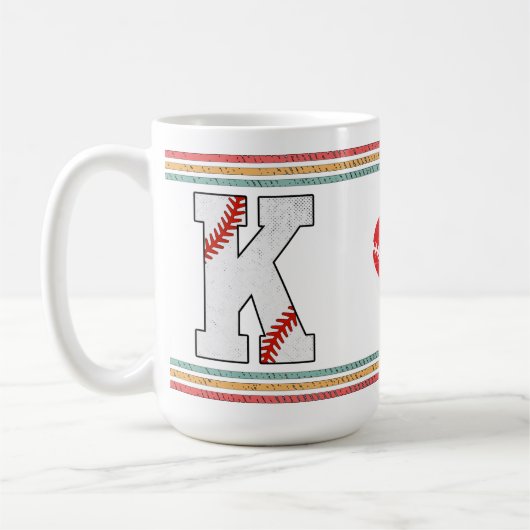 Mug Vintage Retro Baseball Letter K Design (Gauche)