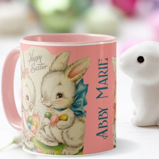 Mug Vintage Retro Custom Happy Bunnies Pâques