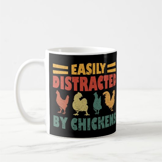 Mug Vintage Rétro Facilement Distrait Par Les Poulets (Gauche)