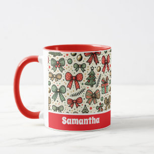 Mug Vintage Rétro Pois de Noël Bows Motif