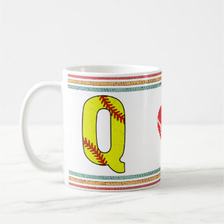 Mug Vintage Retro Softball Letter Q Sports