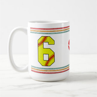 Mug Vintage Retro Softball Number 6 Old School