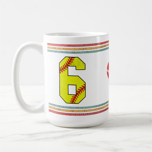 Mug Vintage Retro Softball Number 6 Old School (Gauche)