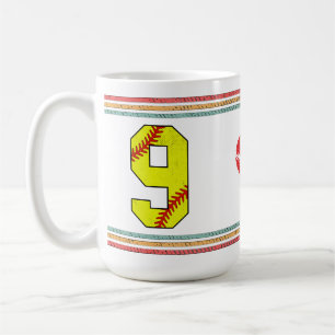 Mug Vintage Rétro Softball Numéro 9 Varsity