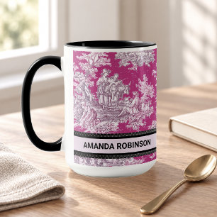 Mug Vintage Rose Floral Toile de Jouy Monogramme