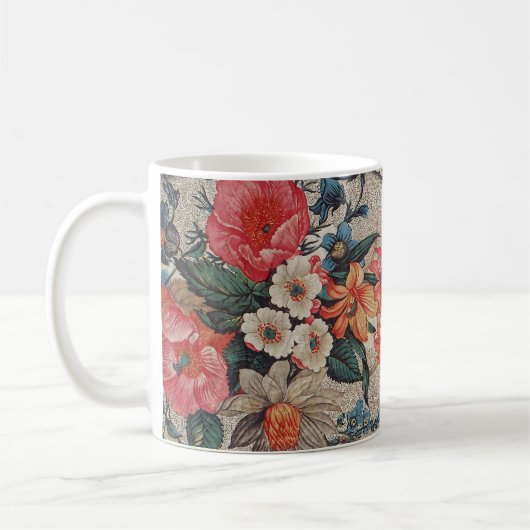 Mug Vintage rouge orange blanc motif (Gauche)