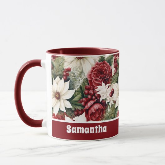 Mug Vintage Rustique Fleurs de Noël feuille Motif (Gauche)