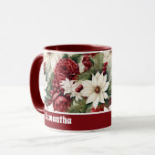 Mug Vintage Rustique Fleurs de Noël feuille Motif (Devant gauche)