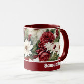 Mug Vintage Rustique Fleurs de Noël feuille Motif (Devant droit)