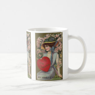 Mug Vintage Saint Valentin, élégante dame au coeur