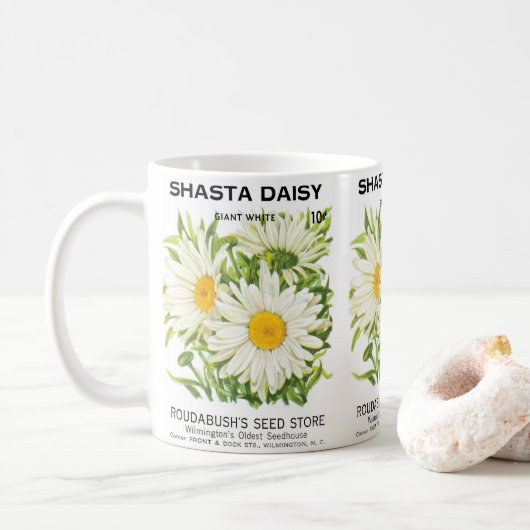 Mug Vintage Seed Packet Art, Shasta Daisy Flowers (Avec donut)