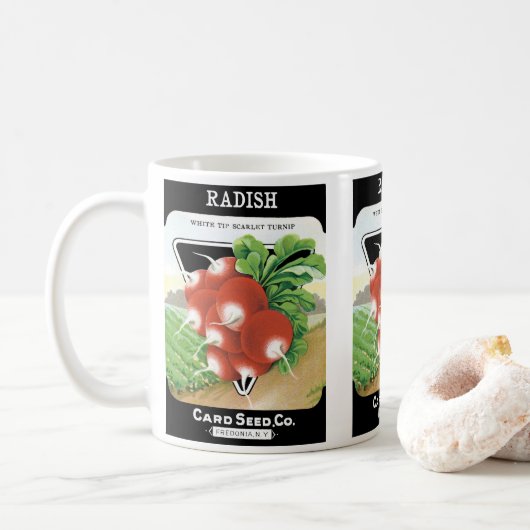 Mug Vintage Seed Packet Étiquette Art, Radis Scarlet (Avec donut)