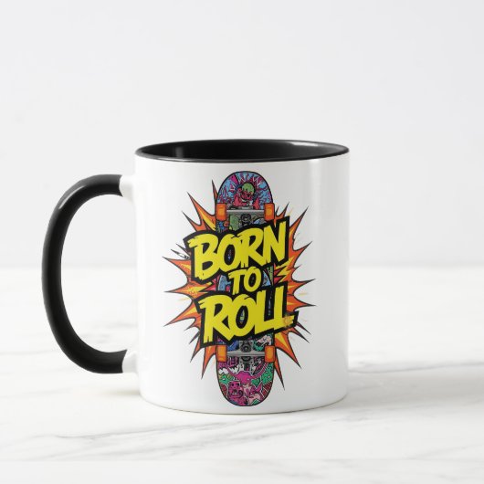 Mug Vintage Skateboard "Born to Roll" Graphic (Gauche)