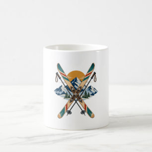 Mug Vintage Skis Alpins Montagnes et Lever de Sole