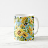 Mug Vintage Sunflower And Bees Seamless Pattern (Devant droit)