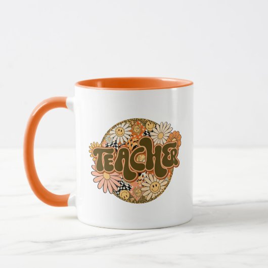 Mug Vintage "Teacher" with Smiling Daisies (Gauche)