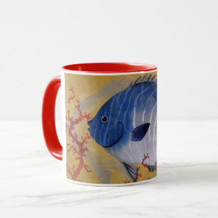 Mug Vintage Tropical Blue Fish Coral Marine Ocean Life