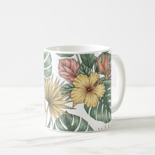 Mug Vintage Tropical Floral Mug, Botanical Hibiscus  (Devant droit)