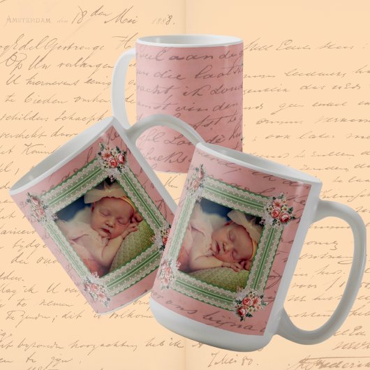 Mug Vintage Victorian Faded Damask Baby Photo