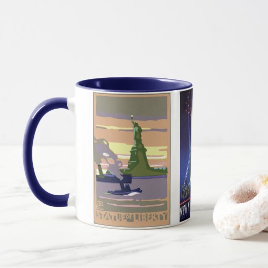Mug Vintage voyage, 3 repères NYC différents (Avec donut)