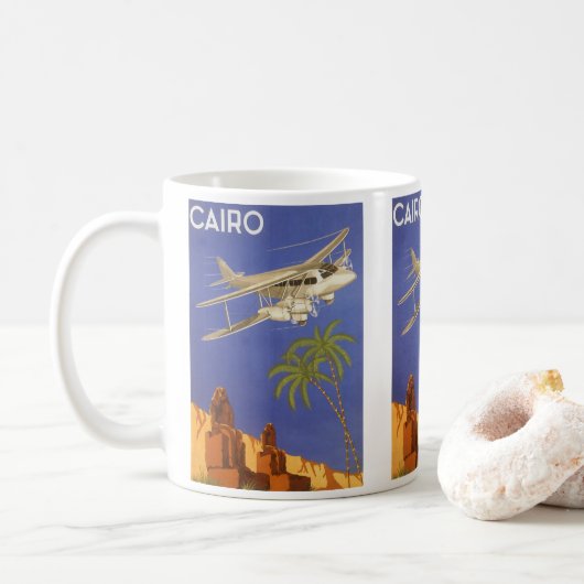 Mug Vintage voyage au Caire, Égypte, Biplane Avion (Avec donut)