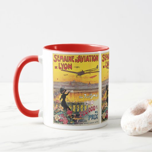 Mug Vintage voyage, Avions de l'aviation, Lyon, France (Avec donut)