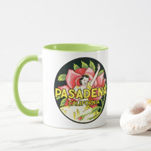 Mug Vintage voyage, Pasadena Californie, Dame et Rose