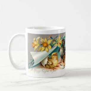 Mug Vintages poussins aux fleurs jaunes Salutation de