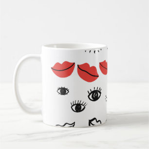 Mug Vintages yeux, motif des lèvres rouges.