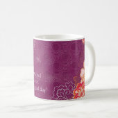 Mug Violet avec de grandes fleurs rouges roses (Devant droit)