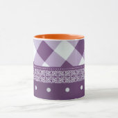 Mug Violet blanc À damiers Polka Dot Floral Damask Art (Centre)