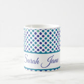 Mug violet clair et pois bleu Nom de script personnali (Centre)