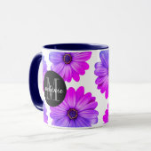 Mug Violet Fuchsia Daisy Ajouter votre nom et initial (Devant gauche)