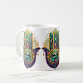 Mug Violet Green Gold Petals Hamsa Turquoise Third Eye (Devant gauche)