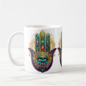 Mug Violet Green Gold Petals Hamsa Turquoise Third Eye (Gauche)