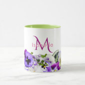 Mug Violet pansies fleurs blanc nom monogramme (Centre)
