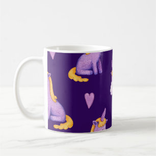 Mug Violet Unicorns Hearts Aquarelle Motif.