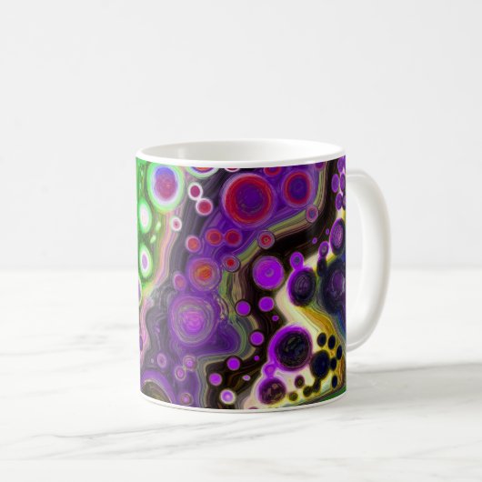 Mug Violet, Vert citron, Art Fluide Noir (Devant droit)