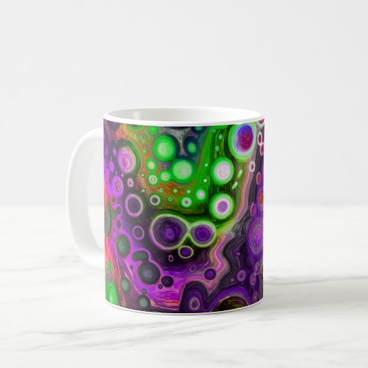 Mug Violet, Vert citron, Art Fluide Noir (Devant gauche)
