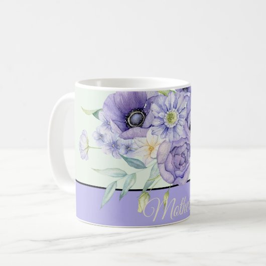 Mug Violet watercolor floral customizable (Devant gauche)