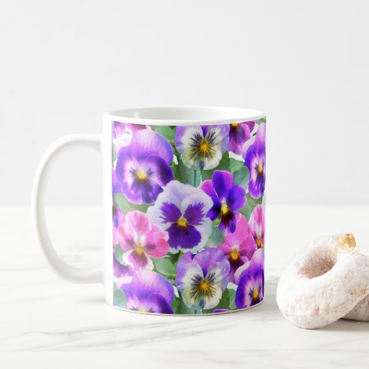 Mug Violets colorés Pansy Flower Motif (Avec donut)
