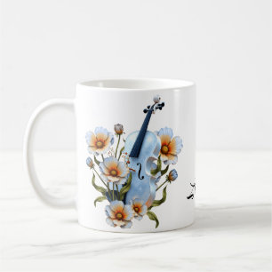 Mug Violon blanc aux fleurs - Musique élégante & Natur