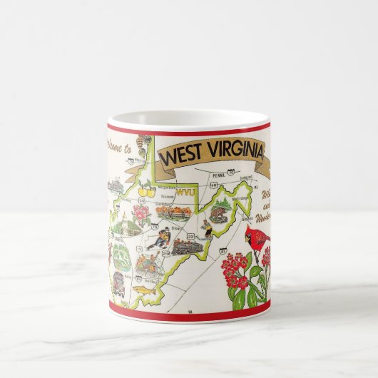 Mug Virginie occidentale illustrée vintage (Centre)