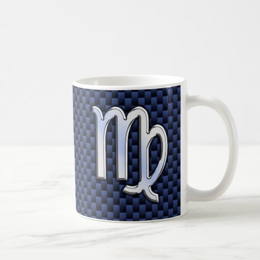 Mug Virgo Zodiac sur Navy Blue Carbon Fibre Style d'im (Droite)