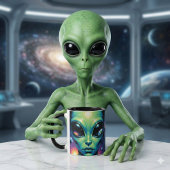 Mug Visage Alien avec des planètes Réflexions dans les