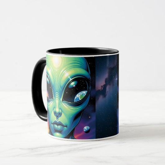 Mug Visage Alien avec des planètes Réflexions dans les (Devant gauche)