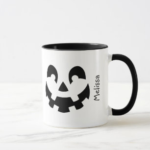 Mug Visage Citrouille Noir Et Blanc Avec Nom Halloween