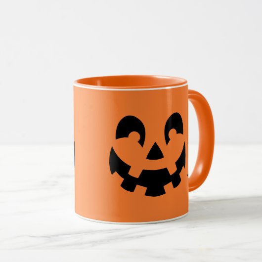 Mug Visage Citrouille Noir Simple Sur Halloween Orange (Devant droit)