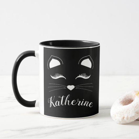 Mug Visage de chat noir et blanc (Avec donut)